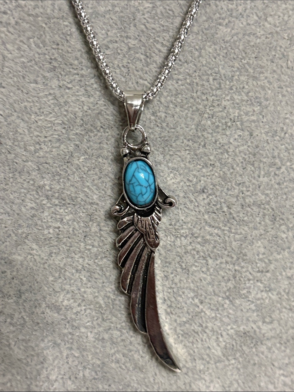 Silver Wing Pendant with Turquoise Stone